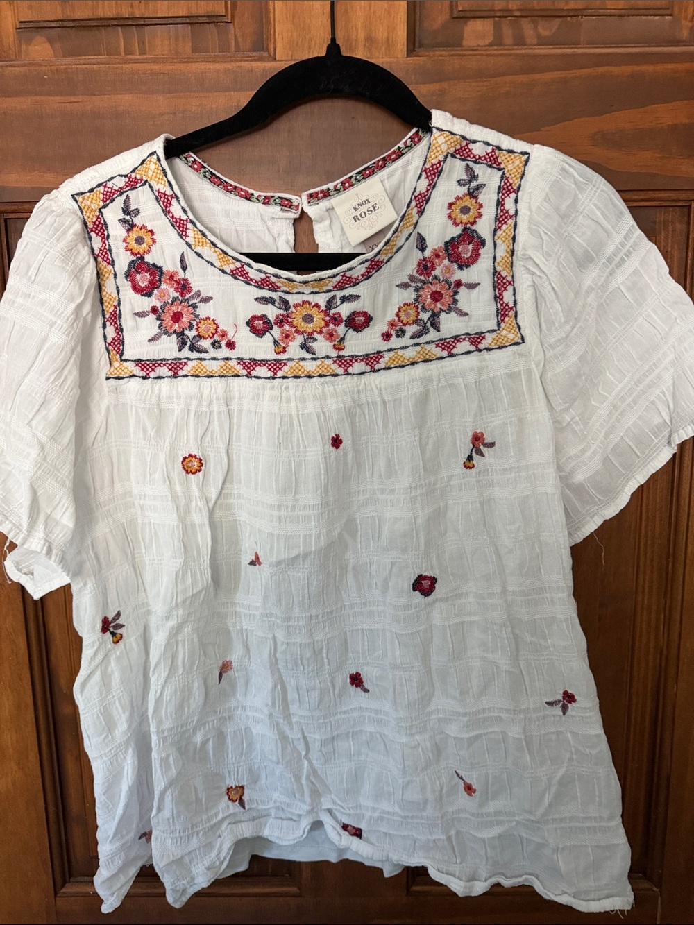 Knox Rose White Embroidered Floral Yoke Blouse